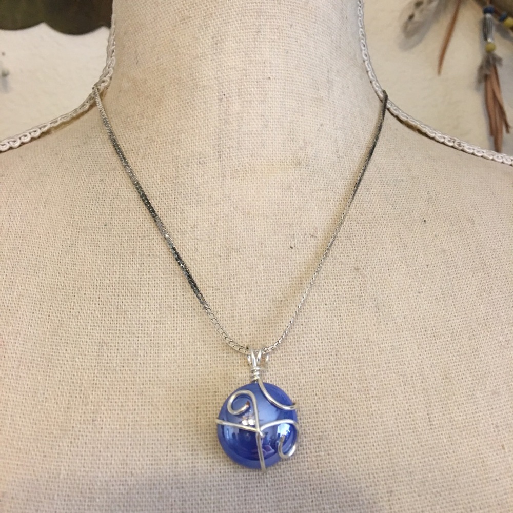 Hand crafted iridescent glass pendant on chain